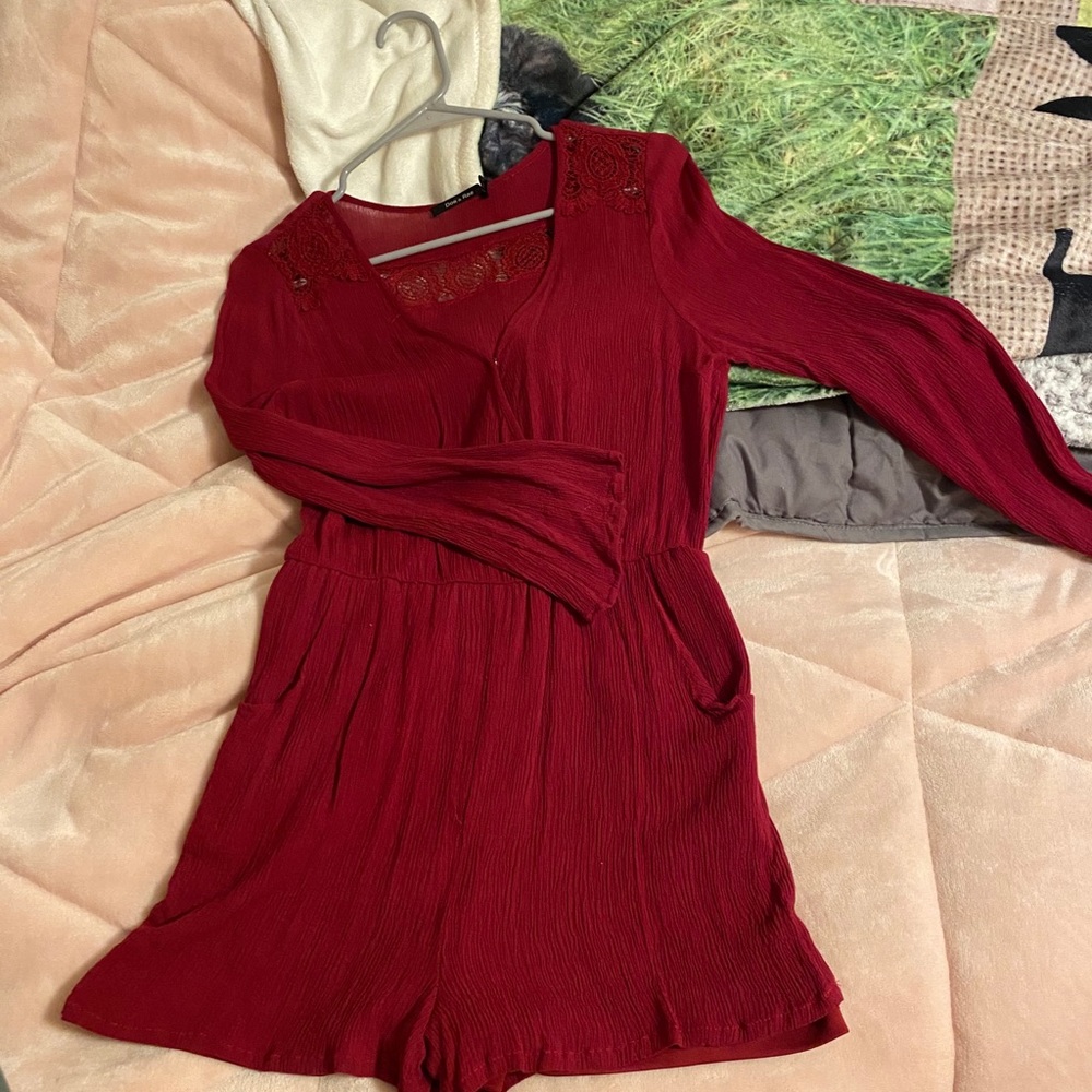 Red Romper with lace detail